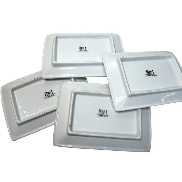 Set Of 4 Pier 1 White Porcelain Sushi Plates 8"x5.5" Heavy Rectangular - Picture 5 of 6